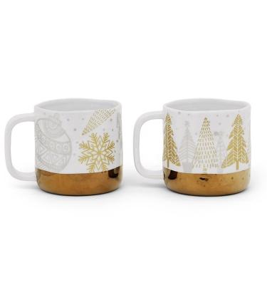 China Christmas Mug Ceramic Tea Coffee Mug Electroplated Decal Porcelain Golden White for sale