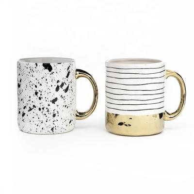 China 16oz Electroplated White Mug With Gold Handle For Everyday Mugs Personality 5 X 3-3/4 X 4-3/8