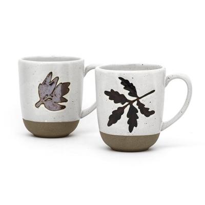 China Ceramic Coffee Cup Handmade Harvest Coffee Mug Stoneware Mugs Gift 3D Silk Print Five Leaves for sale