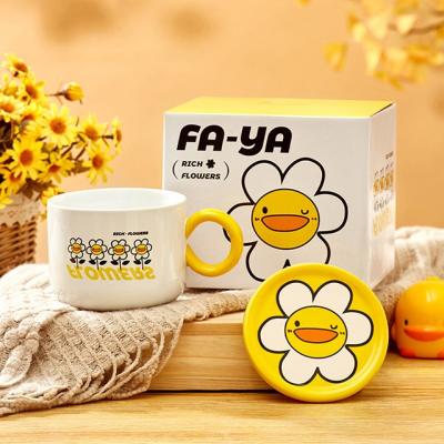 China wholesale mugs suitable for couples children girls use large capacity ceramic mug with lid office home creative coffee m for sale