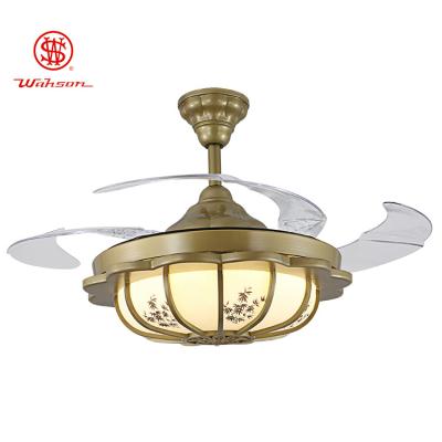 China 4 Acrylic Invisible Blades 5250lm Modern Retractable Ceiling Fan Light 220v for sale