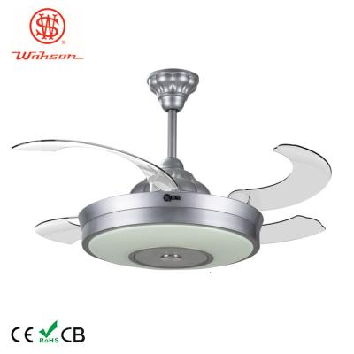China 6000K 3600lm Fancy Ceiling Fan Lights Silver Collapsible Ceiling Fan With Pop Out Blades for sale