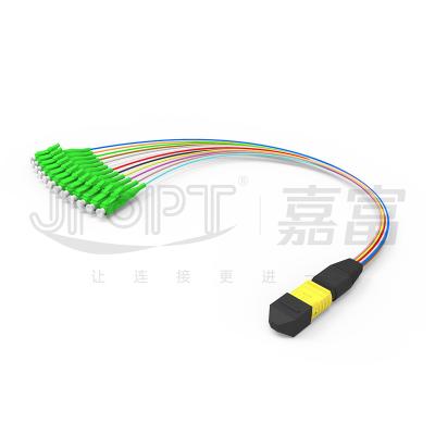 China MTP-12 * LC Fiber Optic Jumper 12 Core OS2 G657A1 G657A2 0.9mm Furcation Branch for sale