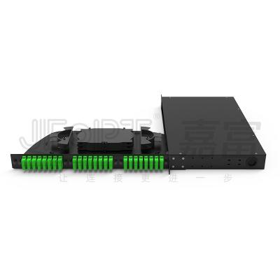 China Rotating Opening Duplex SC Patch Panel 1U 48 Cores G657A1 Singlemode Pigtails for sale