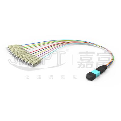 中国 0.3m多重モードOM3 MPOのブレイクアウト ケーブルMPO/PC - SC/APC低損失の0.9mmの枝パッチ・コード 販売のため
