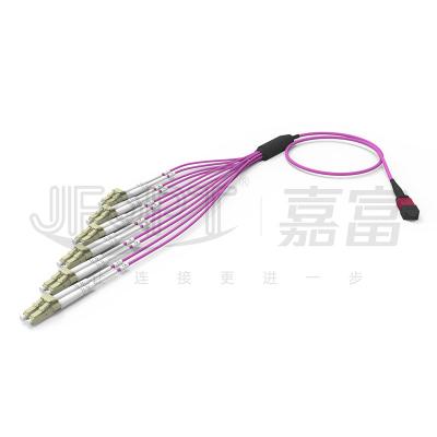 China Multimode Standard Loss MTP-LC Breakout Patch Cord With LC Duplex Clip Unequal Length for sale