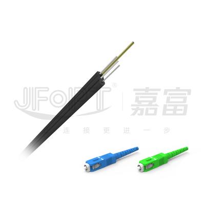 China SC-SC Cable de fibra óptica de un solo núcleo de un solo modo G657A1/A2 FRP reforzado autoportante con amortiguador estrecho Cable de parche de fibra óptica en venta