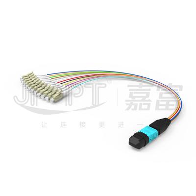 China SENKO MPO LC Breakout Cable Low Loss Insertion Aqua/Beige Connector 850/1300nm 0.9mm Fiber Optic Patch Cord for sale