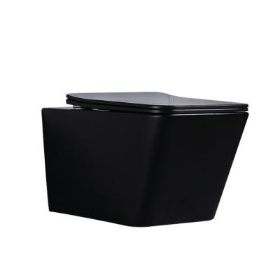 China 8cm Residential Compact Wall Hung Toilet Black Flush For 2x4 Wall Square Hotel for sale