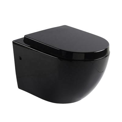 China Commercial Tankless Wall Hung Toilet Ada 450mm 500mm Black Silent Seat Cover for sale