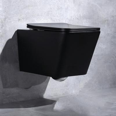 China Back To Wall One Piece Toilet Bowl Wall Hung Toilet Tankless Black Square for sale