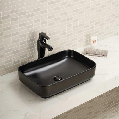 China Glaze Black Vessel Bathroom Sink Rectangular Countertop Basin 610X400X145mm for sale