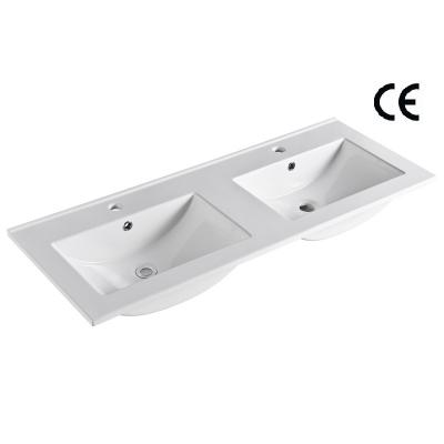 China 600MM Vanity Top Bathroom Sink Countertop Glaze Smooth Double Vessel for sale