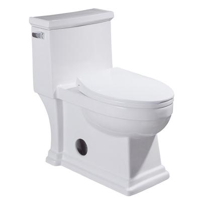 China Lavatory Standard Height Skirted Toilet One Piece Toilet With Side Flush 4.8LPF for sale