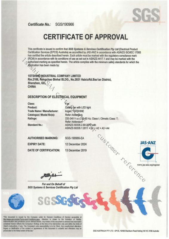 SAA - 1stshine Industrial Company Limited