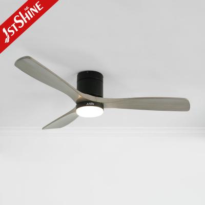 China Decorative Solid Wood Flush Mount Ceiling Fan With LED Light 5 Speed Remote Control for sale