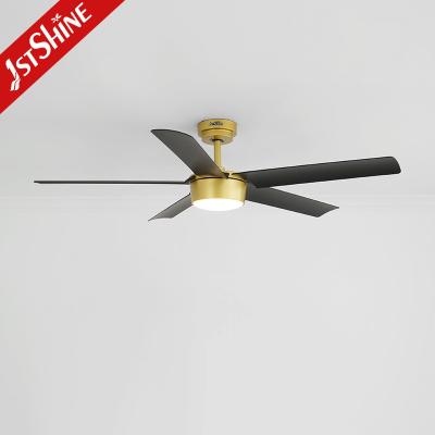 China 52 Inches Led Remote Control Ceiling Fan 3 Color Led Light Black Plastic Blades for sale
