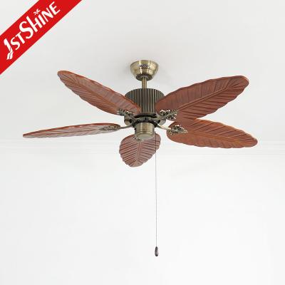 China 52 Inches Tropical Solid Wood Ceiling Fan Pull Chain Control AC Motor for sale