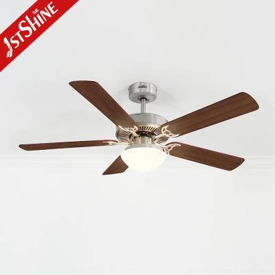 China Smart Decorative Ceiling Fan With Light 2*E27 Brushed Nickel MDF Blade Remote Control for sale