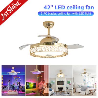 China RGB Ceiling Fan With Music Play Folded Blades Dc Motor Gold Body for sale