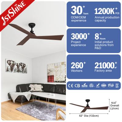China Lagere geluid 52 inch plafondventilator met donkere houten korrelbladen en 6 snelheid afstandsbediening Te koop