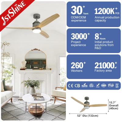 China 52 Inch DC Motor Plafondventilator met Massief Houten Bladen en LED-verlichting Te koop