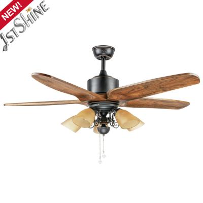 China OEM Energy Saving Pull Switch Ceiling Fan With 5 Wooden Blades for sale
