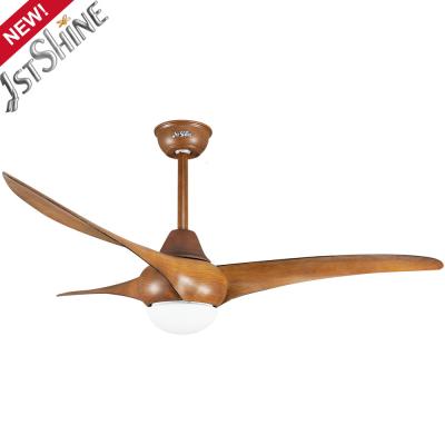 China Quiet Wood Grain Plastic Ceiling Fan With Remote 3 Color LED Light for sale
