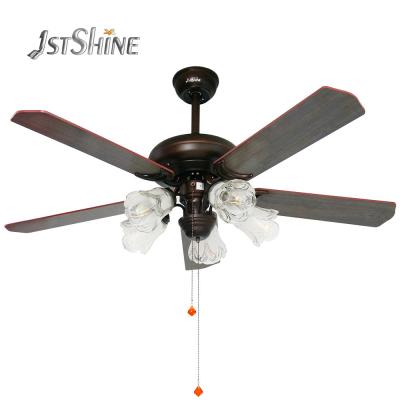China AC Motor Retro Rustic Metal Blade Ceiling Fan Pull Rope Control for sale