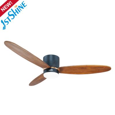 China 3 Speed AC Motor Remote LED Ceiling Fan With Light Wood Blades for sale
