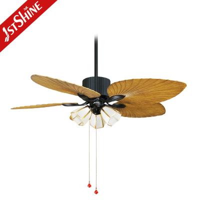 China Fancy Classic Retro Wooden Ceiling Fan 5 Blade Pull Chain Switch for sale