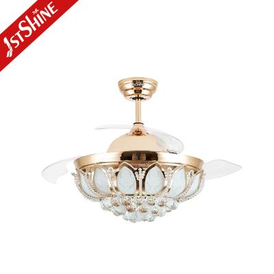 China 42 Inch Crystal Retractable Ceiling Fan Light Metal Copper ABS Blade for sale