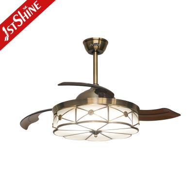 China 230v Retractable Ceiling Fan Light Retro Pure Copper Decorative for sale