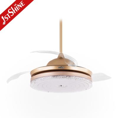 China Invisible Acrylic Lampshade Foldable Ceiling Fan With Dimmable Light for sale