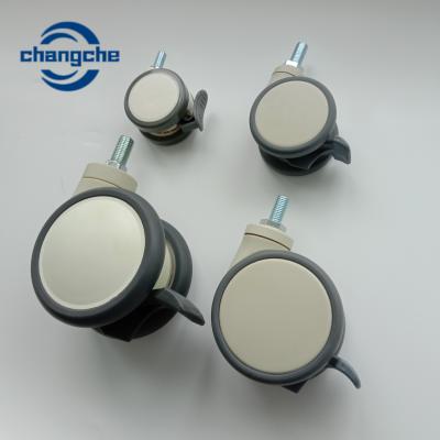 China 5 pulgadas giran sobre un eje las ruedas gemelas médicas del echador de la cama de hospital de ICU con el freno en venta