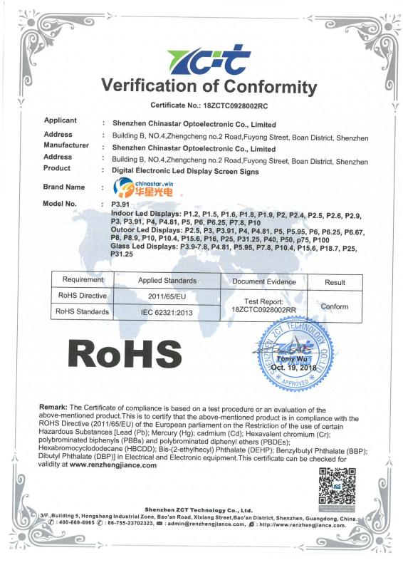 ROHS - Shenzhen ChinaStar Optoelectronic Co., Limited.
