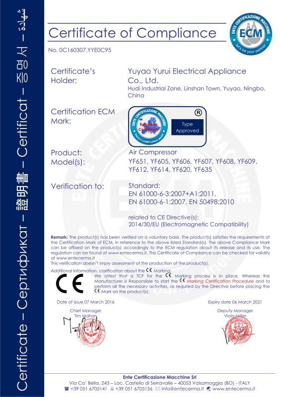CE - Yuyao City Yurui Electrical Appliance Co., Ltd.