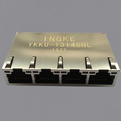 China Ingke YKKU-13146NL Direct Substitute 0826-1X4T-GH-F 1X4 Port Through Hole Gigabit POE+ Tab Up RJ45 modular jack for sale