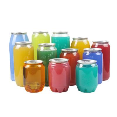China 600ml PET Clear Plastic Soda Cans Round Disposable Pop Can Impact Resistant for sale