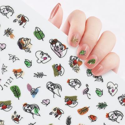 China Hot Sale Lady Face Geometric Nail Sticker Decals 3D Decorative Sticker For Abstract Nails Image Design Nails Accessories Manicure Stickers for sale