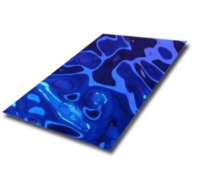 China Decorative Stainless Steel Sheet Metal Blue PVD Color Coating Water Ripple for sale