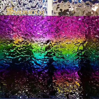 China PVD Rainbow Coated Water Ripple Stainless Steel Sheet 0.65mm For Kitchen Walls for sale