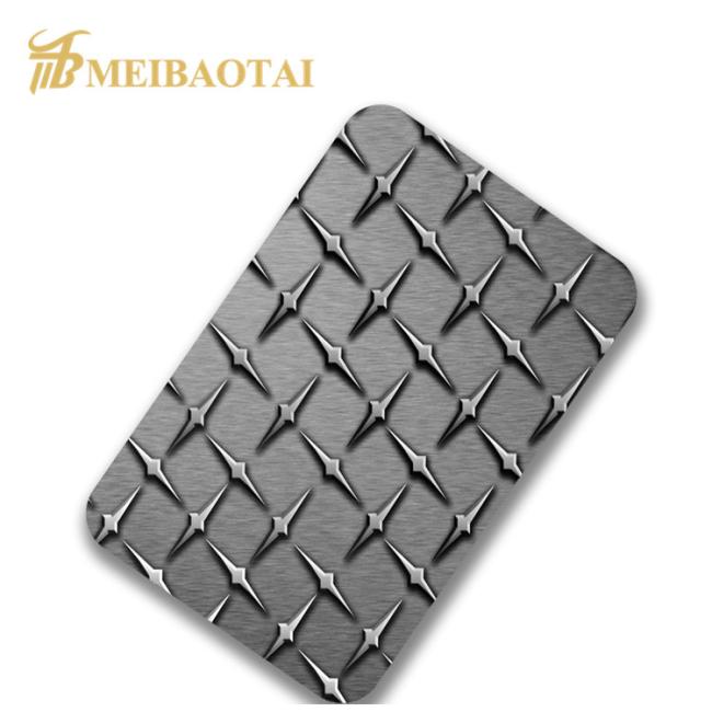 PVD embossed stainless steel plate close-up view