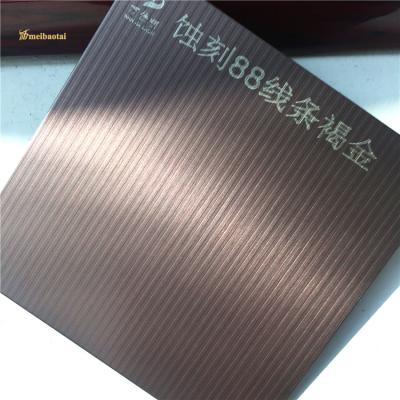 China Double Pvc Etched Stainless Steel Sheet Brown Gold No.88 Line Pattern for sale