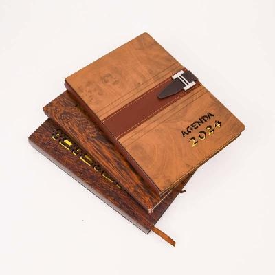 China A5 Size Notepad Custom Printed Luxury Bamboo Wood Cover Notebook for Business Gift for sale