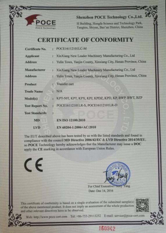 CE - Xinxiang New Leader Machinery Manufacturing Co., Ltd