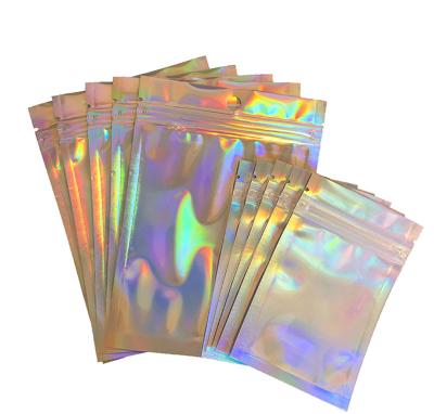 China Custom Rainbow Holographic Resealable Paper Pouches Ziplock Bag for sale
