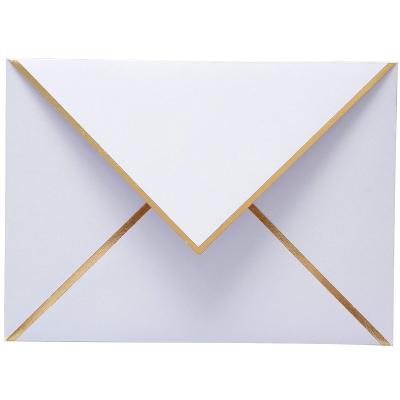 China Custom White Design Logo Wedding Invitation Envelope With Gold Foil Edge Line for sale