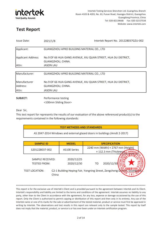 Test report - Guangzhou Apro Building Material Co., Ltd.