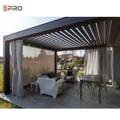 China Garden Gazebo Outdoor Aluminum Pergola Opening Roofs Motorized Remote Control With Windproof Glass Door for sale